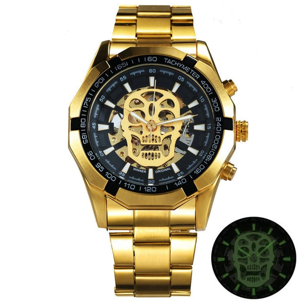 Men Steel Strap Mechanical Skull Watch