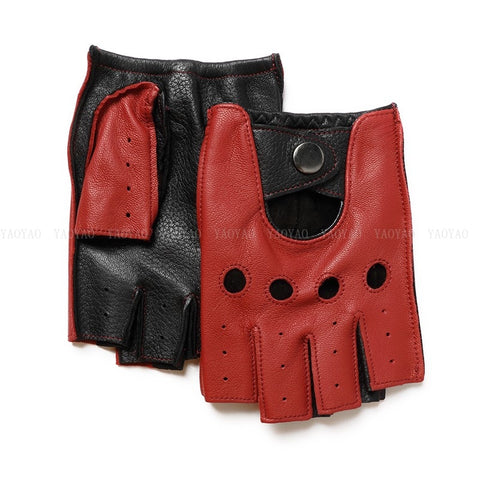 Pure Leather Half Finger Thin Gloves