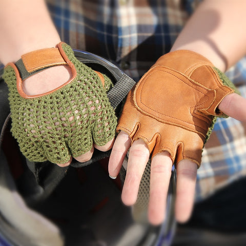 Genuine Leather Semi-Finger Biking Gloves
