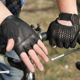 Genuine Leather Semi-Finger Biking Gloves